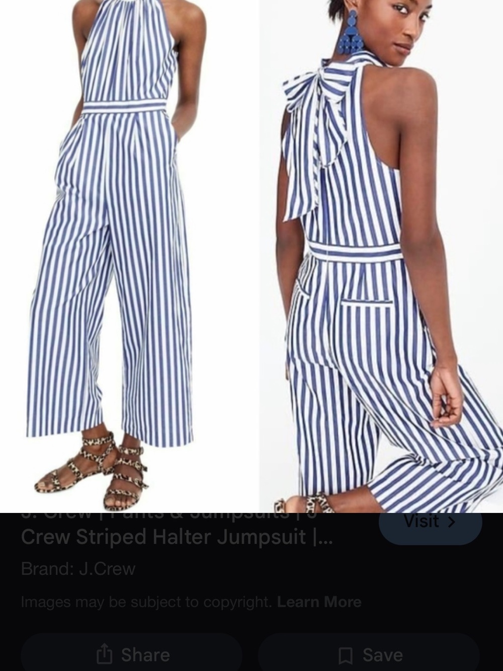 J. Crew Navy and White Striped Halter Jumpsuit Sz4 - Picture 6 of 8